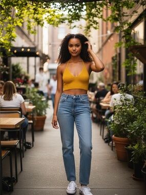 Rag & Bone Soleil Deep Yellow Ribbed Knit Bra Halter Crop Top- Size M
